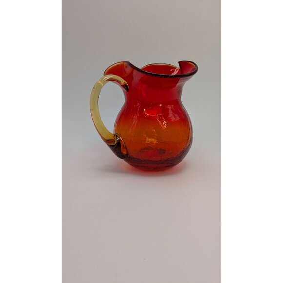 Rainbow Glass Hand Blown Amberina Creamer Pitcher Crackle Vintage Collectible - Picture 15 of 16